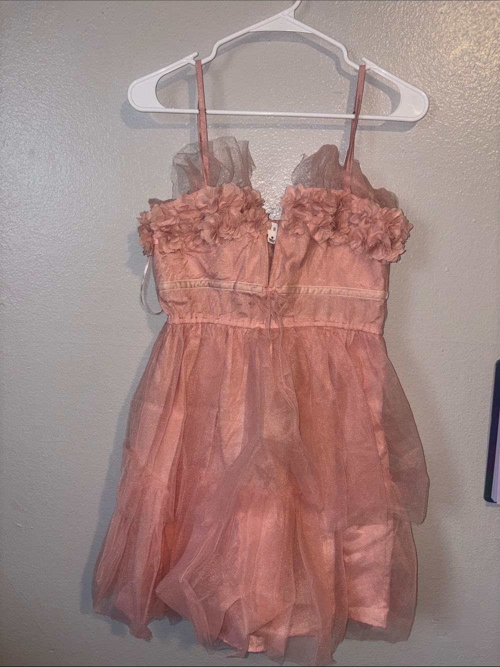 Floral Appliqué Spaghetti Strap Formal Mini Dress in Rose Pink